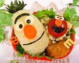 A picture of step 3 of Character Bento with Bert (from Sesame Street).