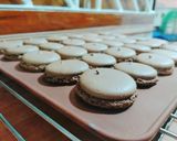 A picture of step 4 of Chocolate Macaroons with Chocolate Ganache.