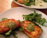 A picture of step 5 of Fried Halloumi Cheese with Caper and Basil Dressing.