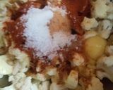 A picture of step 6 of Egg Biriyani, cauliflor chilli,potato fried with Badam Drink.