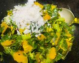 A picture of step 4 of Sajana ghanta (Mixed vegetable Drumstick leaves).