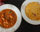 A picture of step 6 of Chicken jalfrezi with vegetable fried rice.