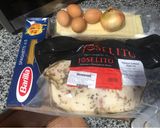 Hình bước làm 1 của món Mì Ý Carbonara - sốt kem và thịt heo hun khói Joselito