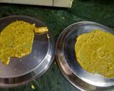 A picture of step 2 of Leftover kadi khandvi.