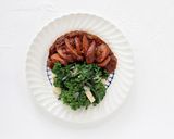 A picture of step 3 of Spotted Trotter Chicken Currywurst Stewed in a Madras Curry Sauce with Russet Potatoes and Kale.