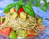 A picture of step 4 of Chilled Pasta with Avocado and Basil Sauce.