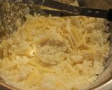 A picture of step 3 of Double Cheese Rice Flour and Potato Fritters in a Frying Pan.