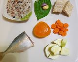 Foto langkah ke 1 dari resep MPASI 7m+ "Bubur Tim kabocha ikan kembung".