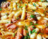 Hình bước làm 2 của món Bánh gạo nhân phô mai tokbokki Hàn Quốc sốt cay siêu ngon ^^