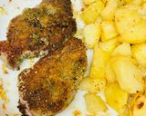 A picture of step 4 of Pesto, Crusted Lamb Steak and Roast Potatoes with broccoli salad.