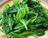 A picture of step 1 of Spinach and King Oyster Mushrooms Sauteed With Butter and Soy Sauce.