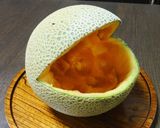 A picture of step 3 of A Hungry Frog-Shaped Melon Bowl Dessert.