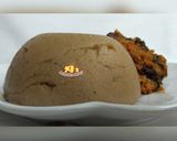 A picture of step 7 of Plantain swallow with egusi soup.