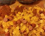 A picture of step 12 of Taisen's chili cheese hot dog w/tots.