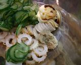 A picture of step 2 of Chikuwa Tossed in Wasabi and Mayo.