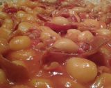 A picture of step 6 of Gnocchi with red pepper and prosciutto.