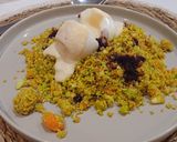 Foto del paso 7 de la receta: Cuscús Vegetal de Brócoli y Zanahoria con Huevo Mollet, Emulsión de Yogur y Compota de Cerezas
