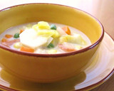 A picture of step 5 of Soy Milk Soup with Taro Root, Corn, and Tons of Veggies.