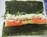 A picture of step 5 of Futomaki or Ehomaki California Rolls.