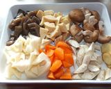 A picture of step 2 of Chikuzen-ni (Stewed Chicken with Root Vegetables).