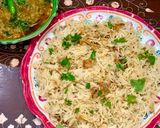 A picture of step 5 of Tarka rice.