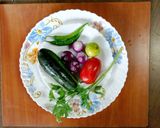 A picture of step 2 of Bengali salad 🥗🧅🥕🍅🌶️🥒.