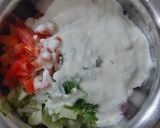 A picture of step 5 of Banglore style vegetable pulao (veg tomato bath) and mosru bajji.