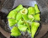 A picture of step 3 of Pyaazi karela (bittergourd in onion masala).