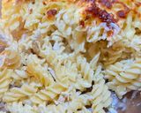A picture of step 5 of Christmas leftover turkey pasta bake.
