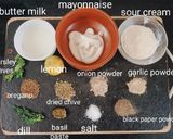 A picture of step 1 of Homemade Ranch dressing with salad and rusk toast.