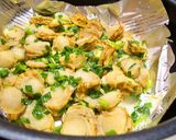 A picture of step 5 of Baby Scallops with Green Onions and a Salty, Lemon Sauce.