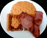 A picture of step 5 of My Bacon,Sausage & Cheesy Beans on Toasted Waffles 🤩.
