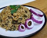 A picture of step 7 of Hara Choliya Pulao (Green gram rice).