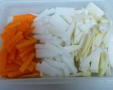 A picture of step 1 of Daikon Radish Skin and Carrot Kinpira.
