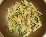 A picture of step 3 of Chikuwa and Bell Pepper Stir-Fry with Yuzu Pepper and Mayo.