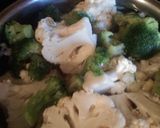 A picture of step 1 of Mandys cauliflower/broccoli cheese bake.