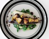 A picture of step 7 of Sautéed Trout Filet Topped with Apple Mostardo and Garlicky Collard Greens.