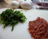 A picture of step 1 of Refreshing Japanese Omelet With Umeboshi Plums and Shiso.