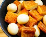 A picture of step 4 of Sweet and Salty Simmered Satsuma-Age and QuailEggs.