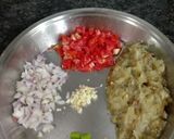A picture of step 2 of Baingan bharta & Jowar bhakri.