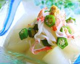 A picture of step 6 of Simmered Winter Melon, Imitation Crab and Okra.