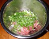 A picture of step 1 of Salty Tsukune (Chicken Patties) with Japanese Leeks.