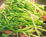 A picture of step 5 of Broccolini noodles with beef and chorizo.