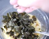 A picture of step 4 of Jeon with Chikuwa Fishcake, Nagaimo, and Nori Seaweed.