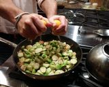 A picture of step 4 of Pan Fried Brussel Sprouts with Blood Orange and Applewood Bacon.