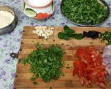A picture of step 1 of Methi pithla jowar green garlic bhakri and thecha village style.