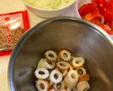 A picture of step 1 of Scrambled egg with chikuwa.