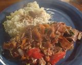 Foto del paso 6 de la receta: Plancheta|Bife a la pimienta/verdura salteada y arroz/ajo/verdeo