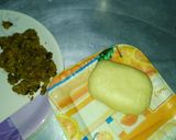 A picture of step 1 of Momos with mango shake,vanilla icecream.