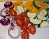 A picture of step 4 of Mixed veg with potatoes, spinach and caramelised onion hummus.